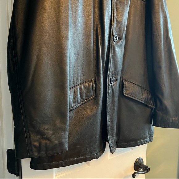 Black Leather Kenneth Cole Lined Coat Mens Size Large - Picture 3 of 15